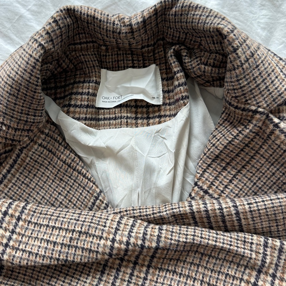 OAK + FORT PLAID WOOL BLEND DOUBLE-BREASTED COAT NWOT - Picture 8 of 8